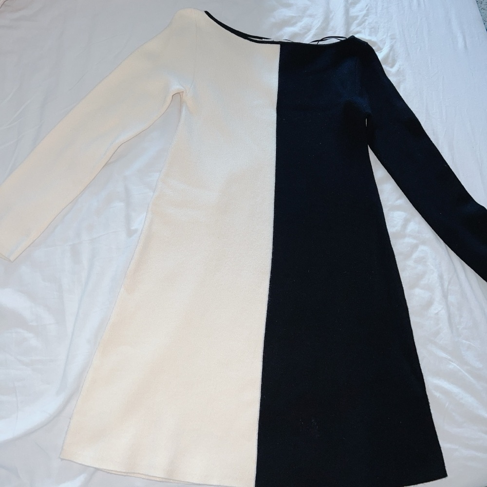 Zara Black and Cream Long Sleeve Dress